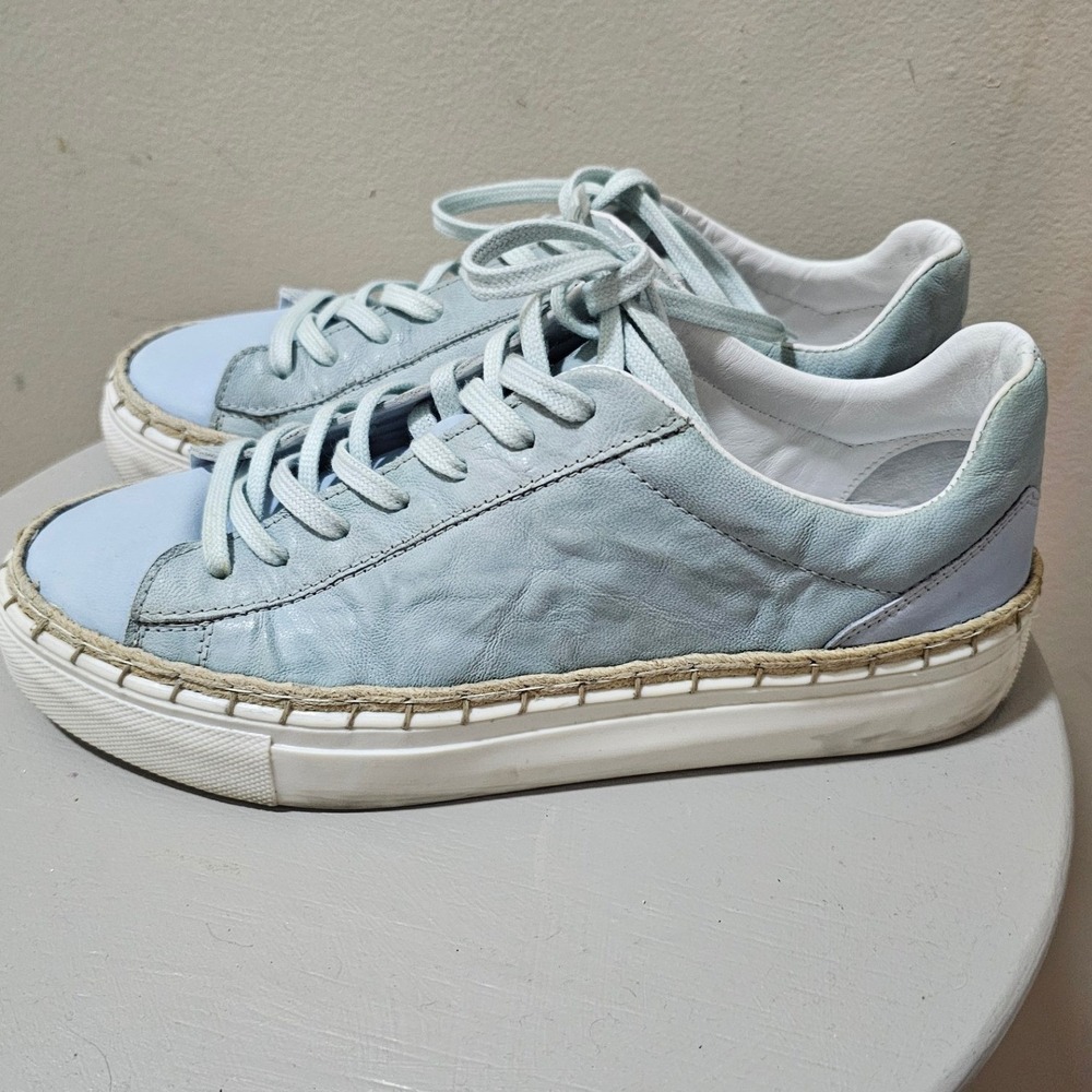 Free People Light Blue Leather Espadrille Platform Sneakers Size 9